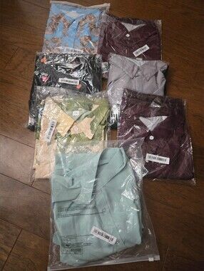 NEW- Mixed SIZE Pack of Button-Up Tops in Mint, Burgundy, Gray and Prints